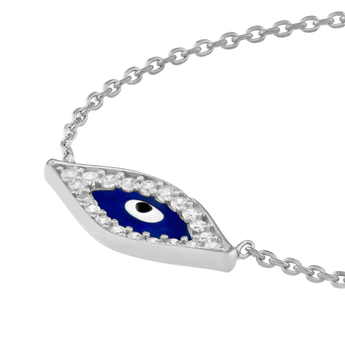 Sterling Silver CZ Evil Eye Necklace