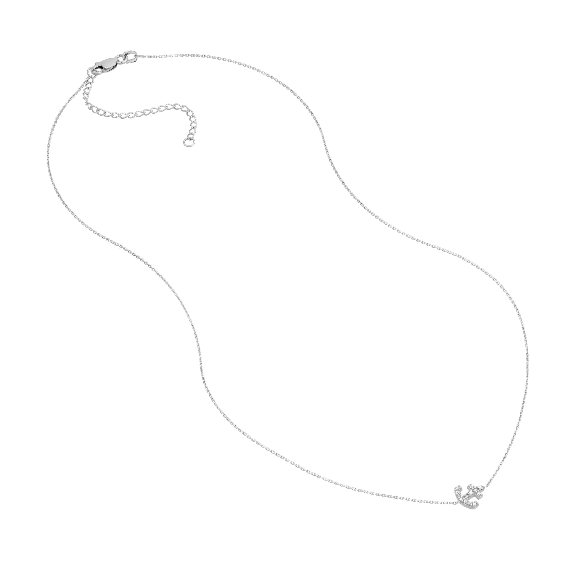 Sideways Mini CZ Anchor Necklace