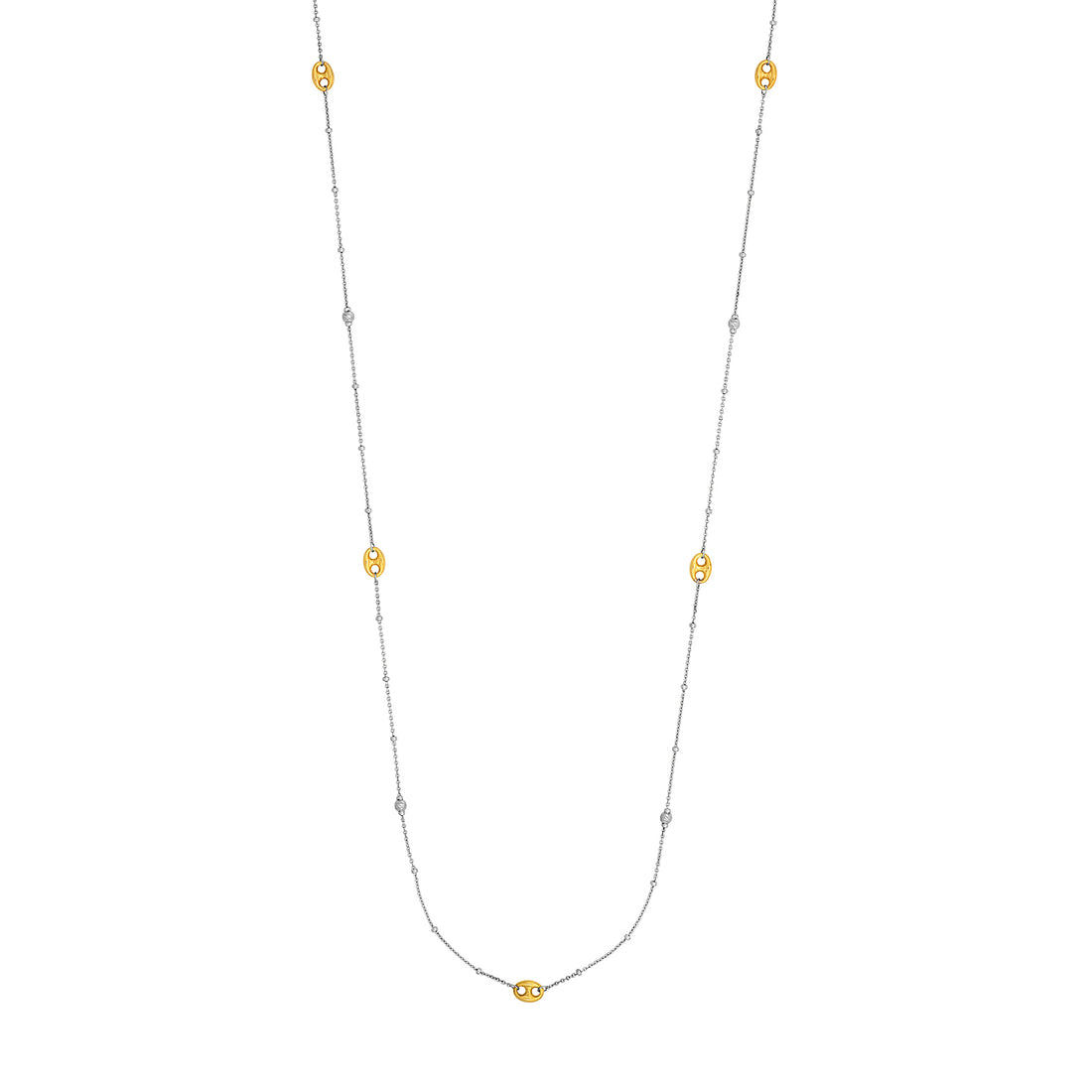 Sterling Silver Bead and Mariner Link Station Long Necklace
