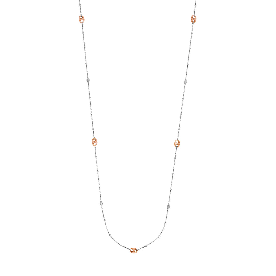 Long And Lovely White/Rose Puff Mariner Bead Necklace