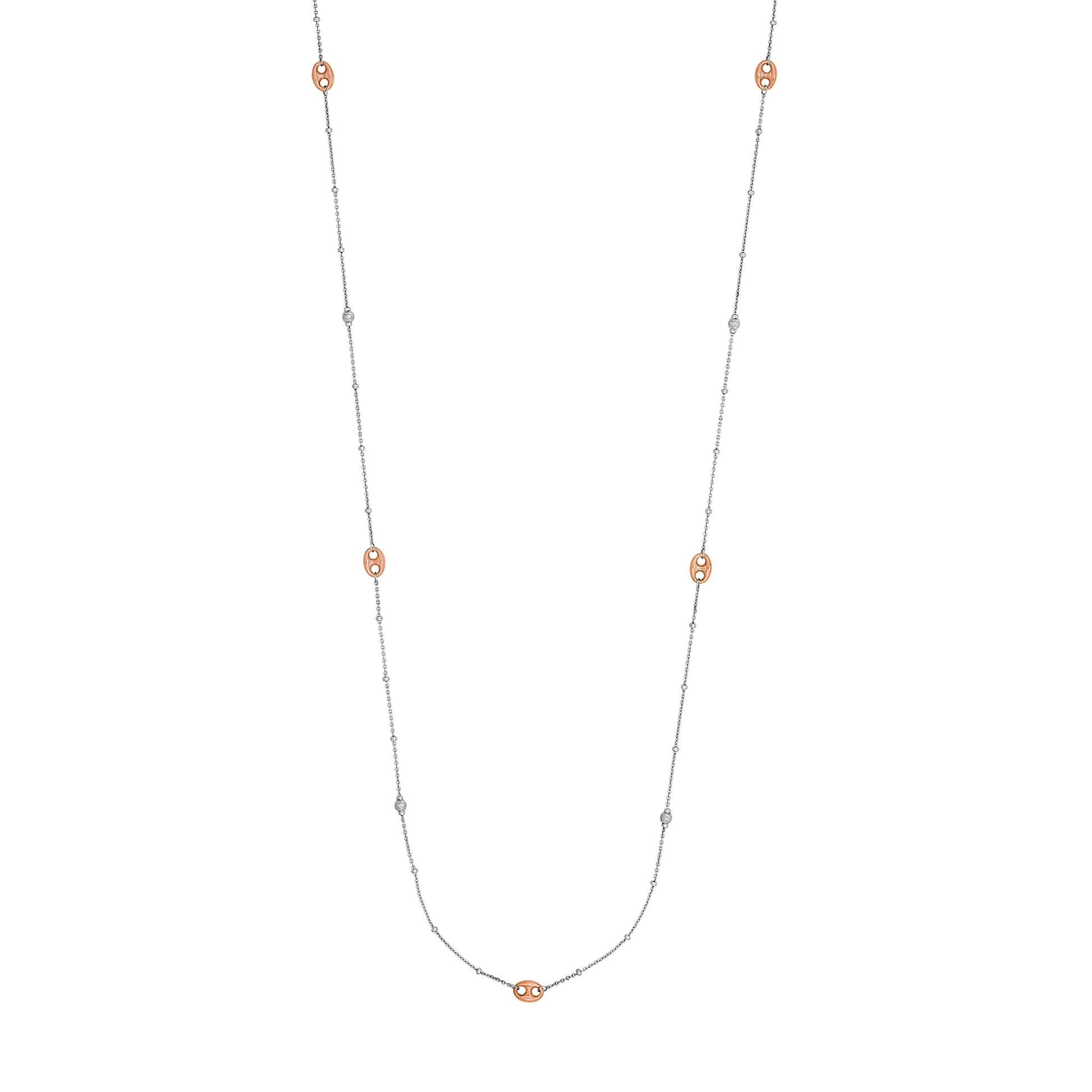 Long And Lovely White/Rose Puff Mariner Bead Necklace