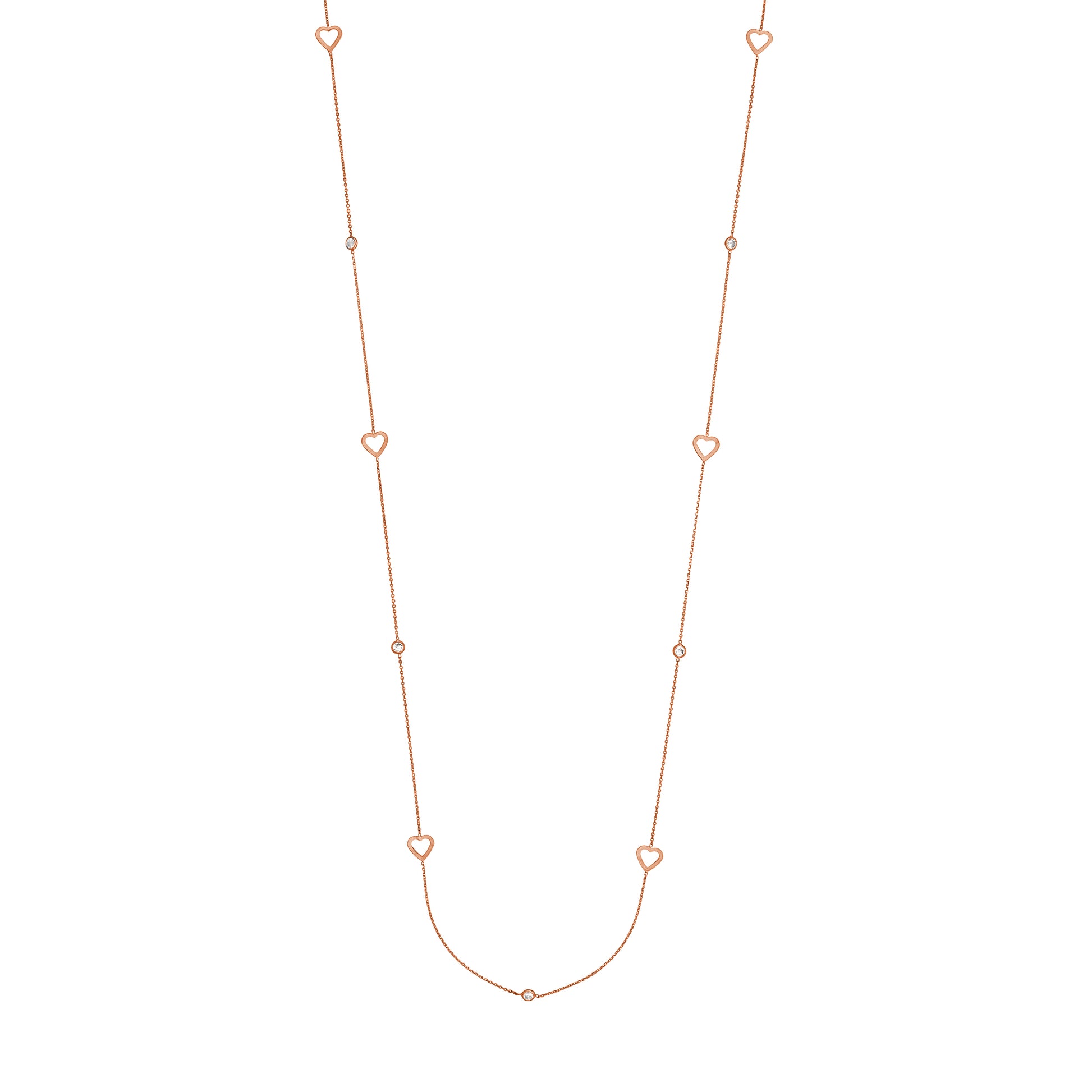 Sterling Silver CZ and Open Heart Station Long Necklace