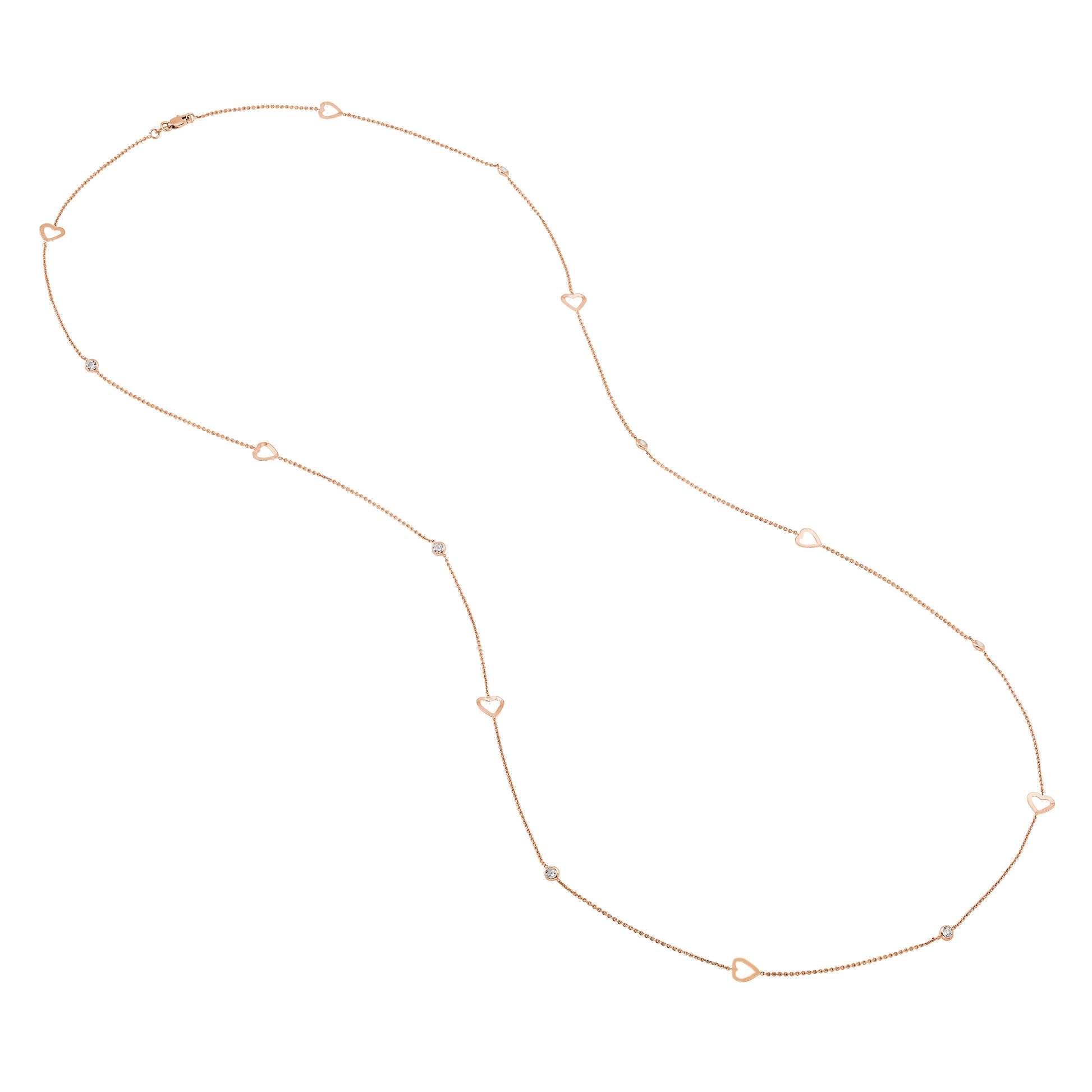 Sterling Silver CZ and Open Heart Station Long Necklace