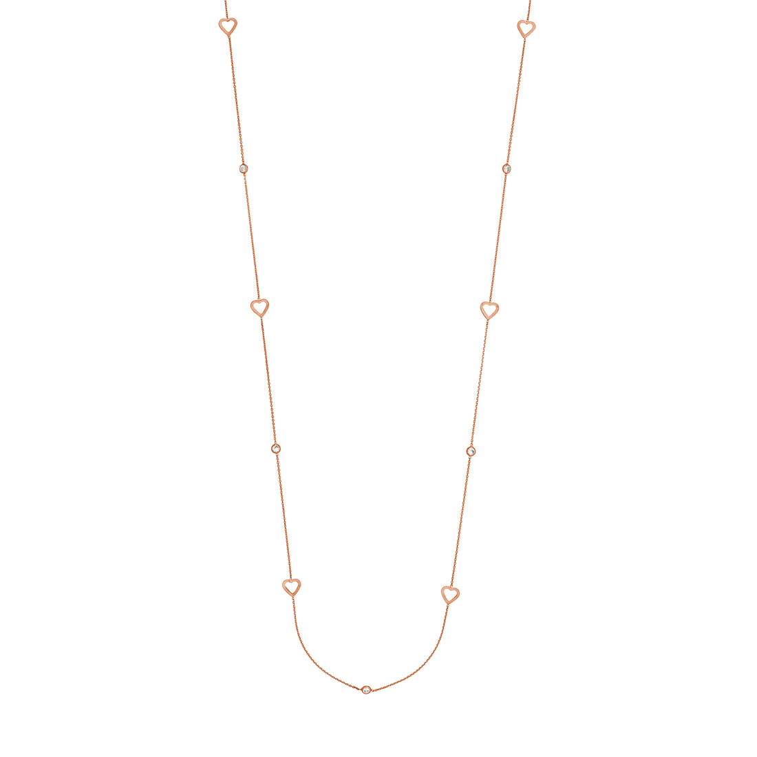 Sterling Silver CZ and Open Heart Station Long Necklace