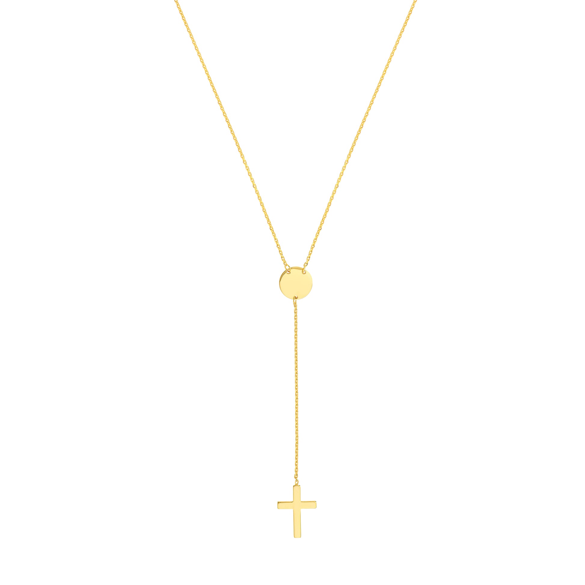 Cross Lariat Necklace with Disc