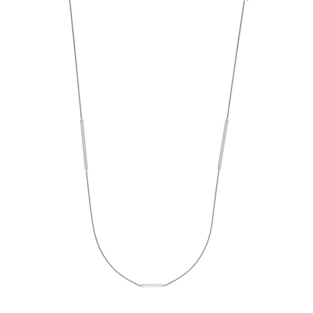 Sterling Silver Staple Bar Station Long Necklace