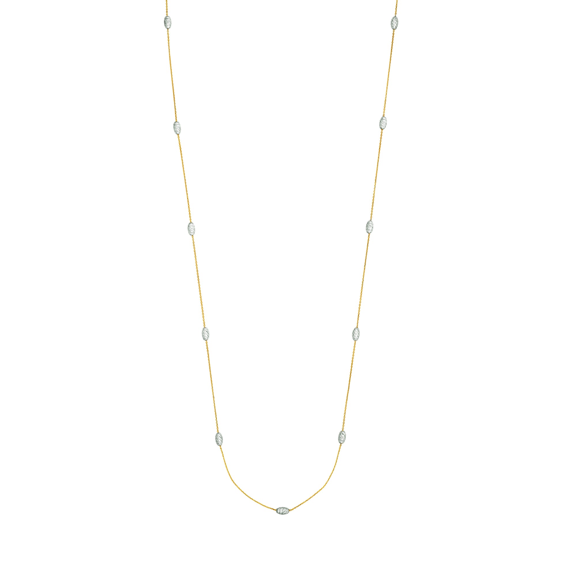 Long And Lovely Yllow/White Oval Bead Necklace