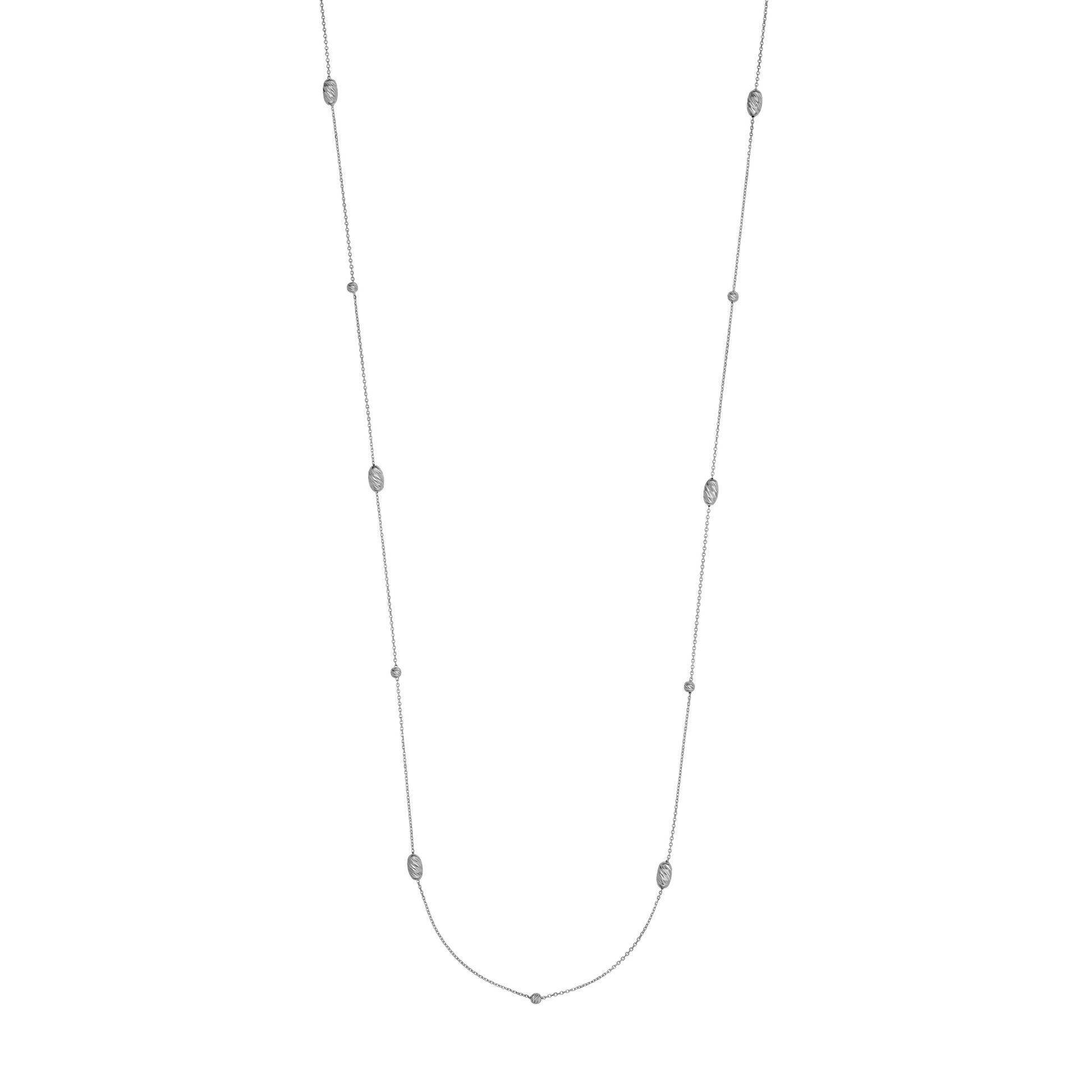 Sterling Silver Diamond-Cut Bead Station Long Necklace