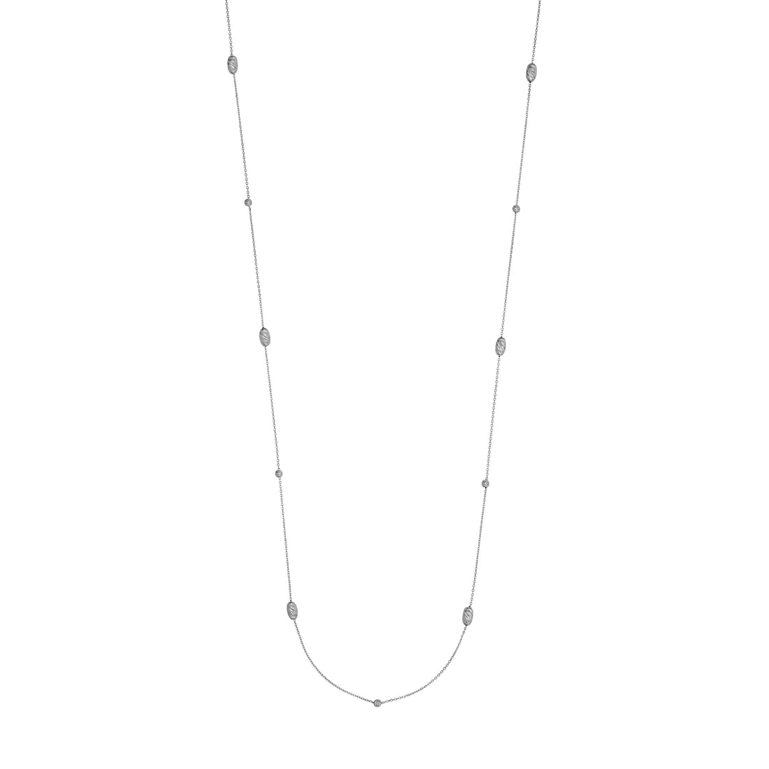 Sterling Silver Diamond-Cut Bead Station Long Necklace