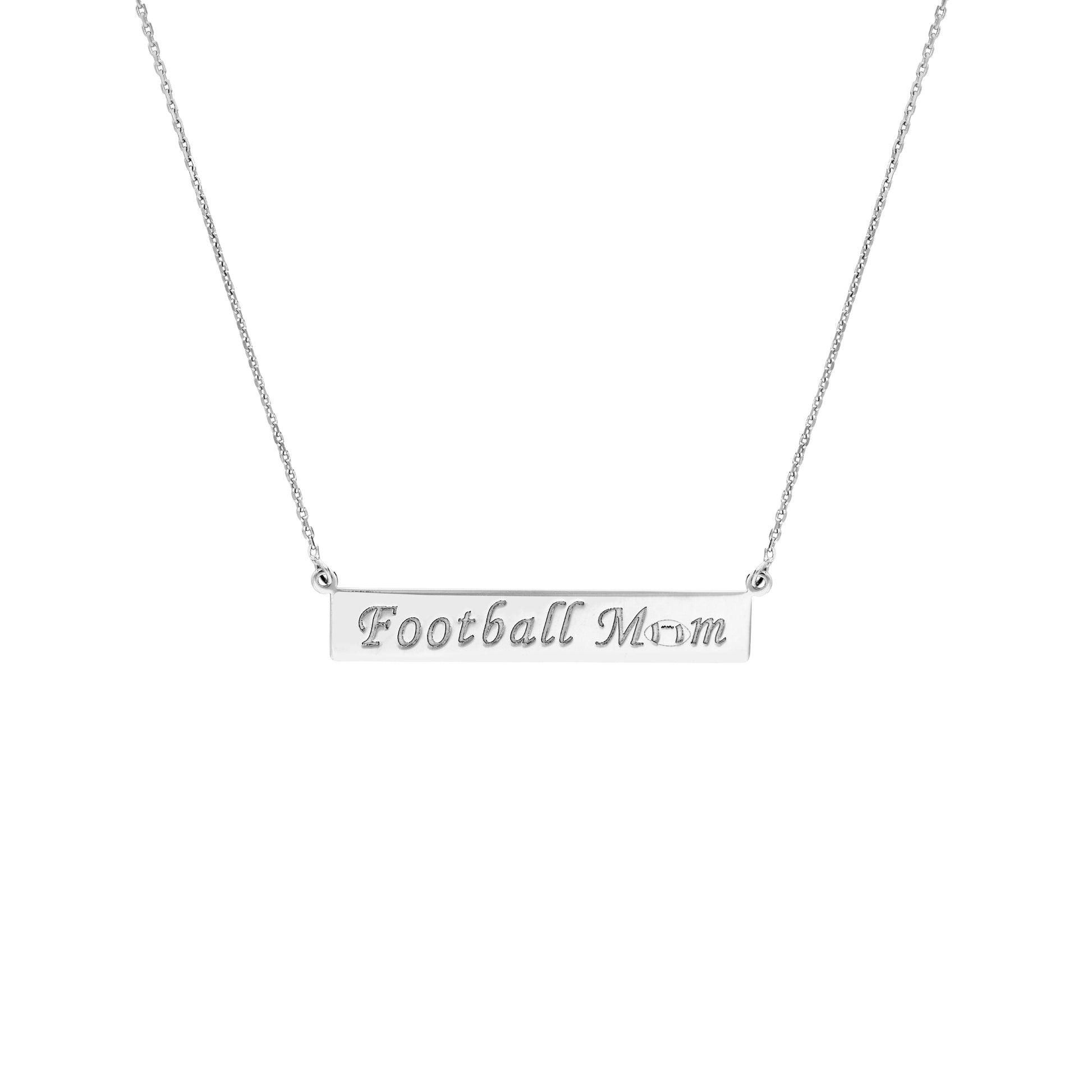 Plated Sterling Silver Football Mom Bar Necklace