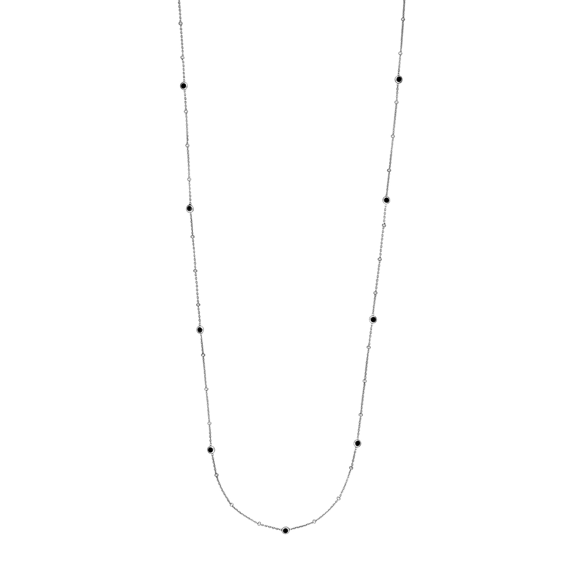 Sterling Silver Black Bezel Saturn Chain Long Necklace