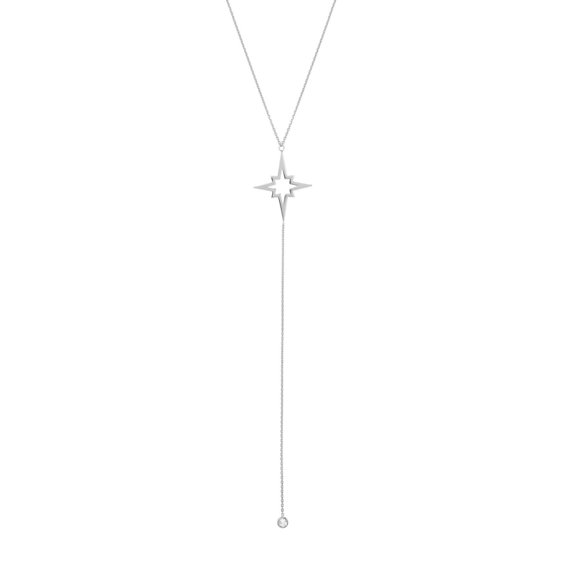 North Star and CZ Bezel Lariat Necklace