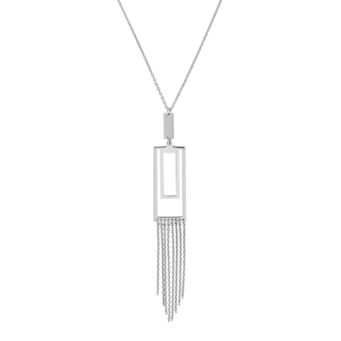 Sterling Silver Double Rectangle with Chain Fringe Necklace
