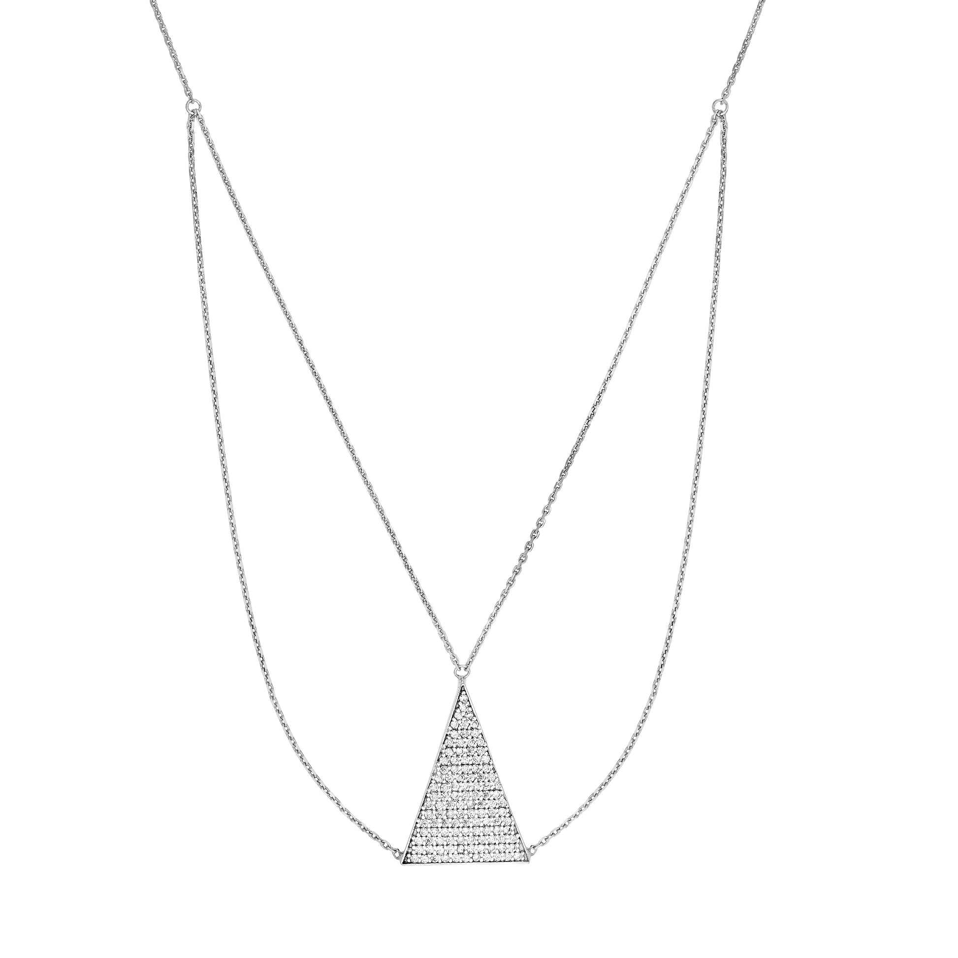 Sterling Silver CZ Triangle Bib Necklace