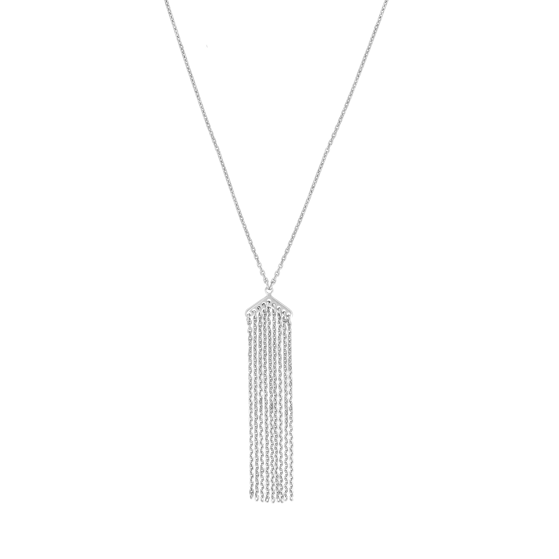 Sterling Silver Chevron with Cable Chain Fringe Necklace