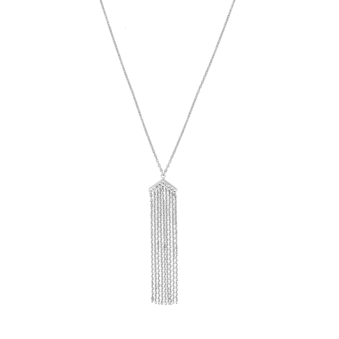 Sterling Silver Chevron with Cable Chain Fringe Necklace