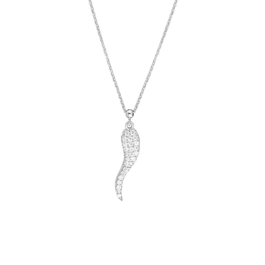 Sterling Silver CZ Italian Horn Adjustable Necklace