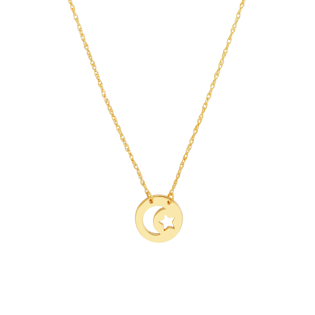 So You Cutout Moon and Star Mini Disc Adj. Necklace