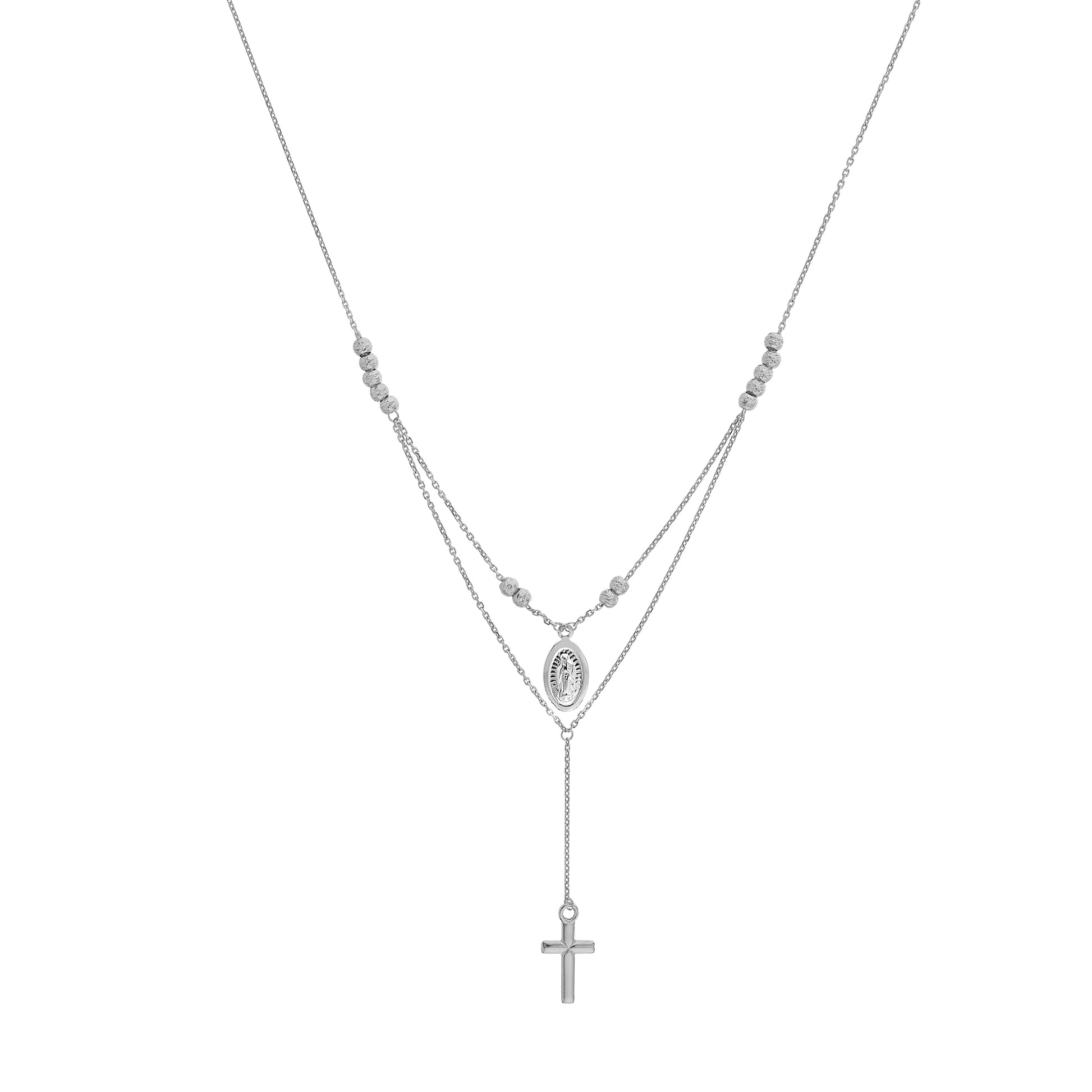 Sterling Silver Virgin Mary and Cross Drop Adjustable Choker