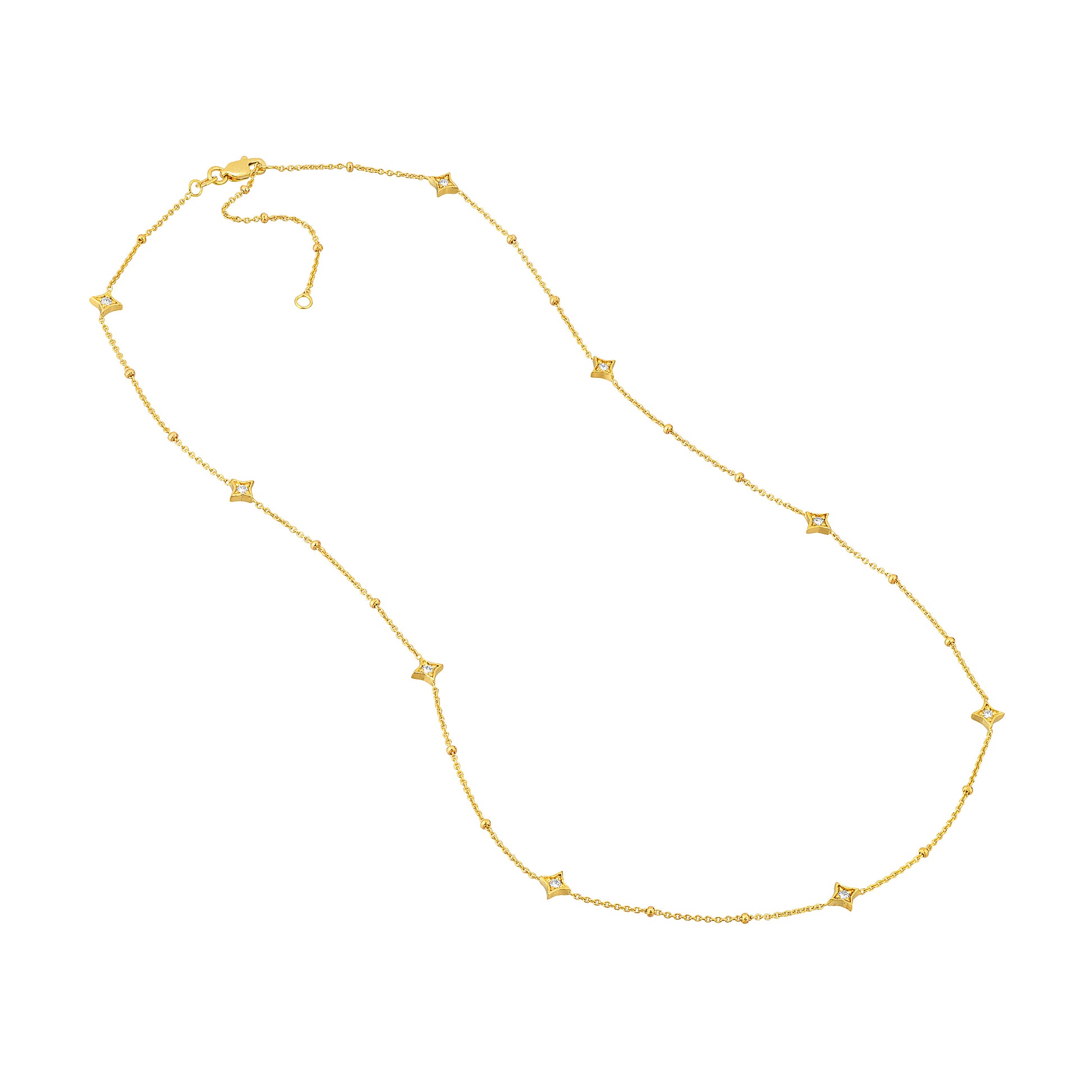 Diamond Star Bezels and Beads Necklace