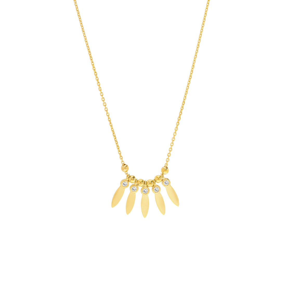 Mini Bezel Leaf Drop and Bead Necklace