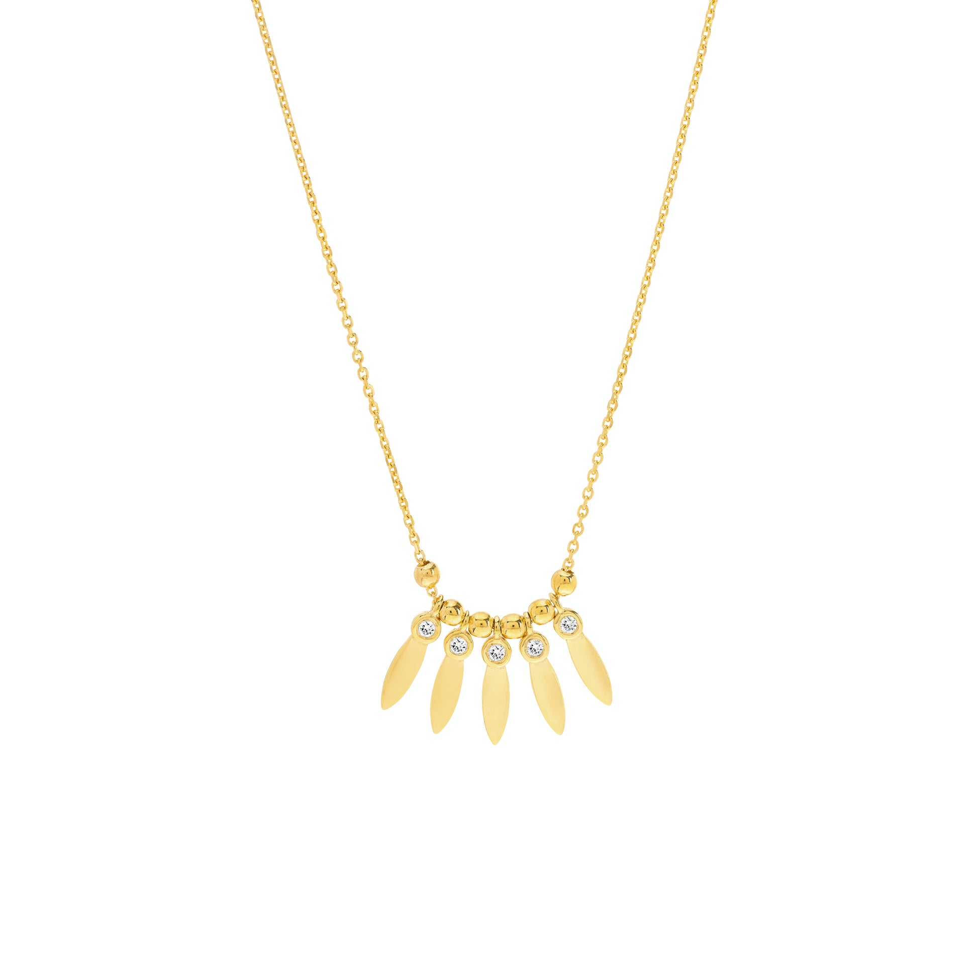 Mini Bezel Leaf Drop and Bead Necklace