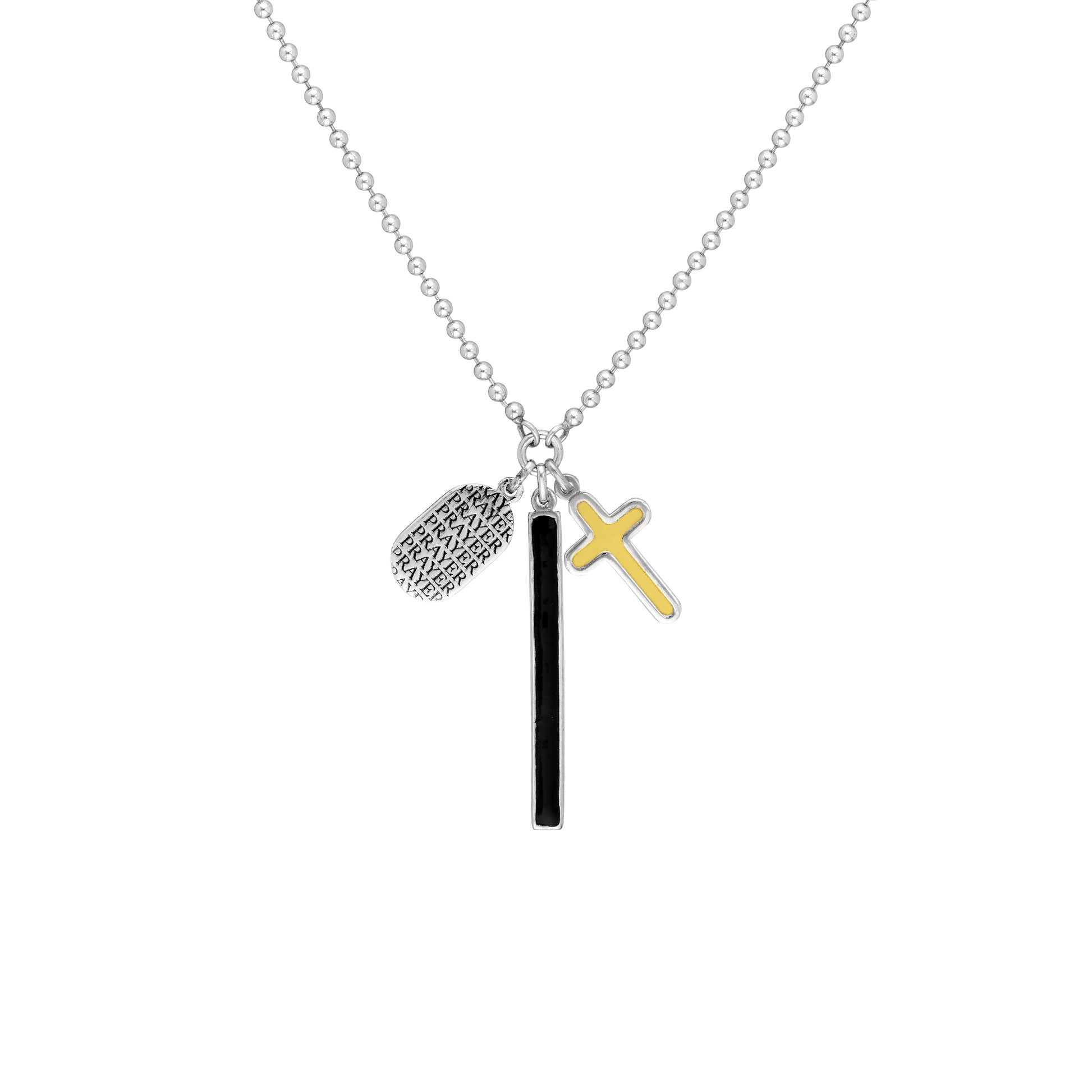 Sterling Silver Enamel Bar with Cross Mixed Charm Necklace