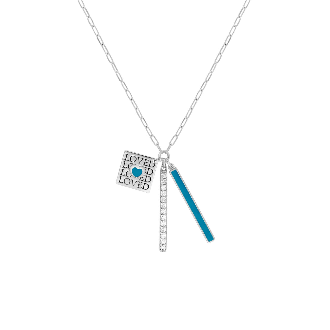 Sterling Silver Loved Enamel Paper Clip Chain Charm Necklace