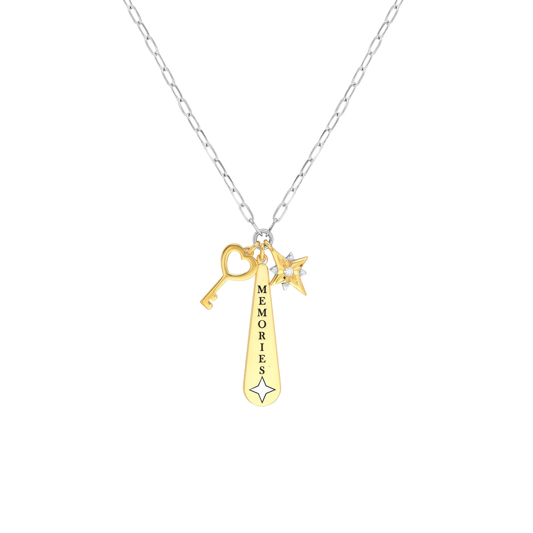 Sterling Silver CZ Memories Paper Clip Chain Charm Necklace