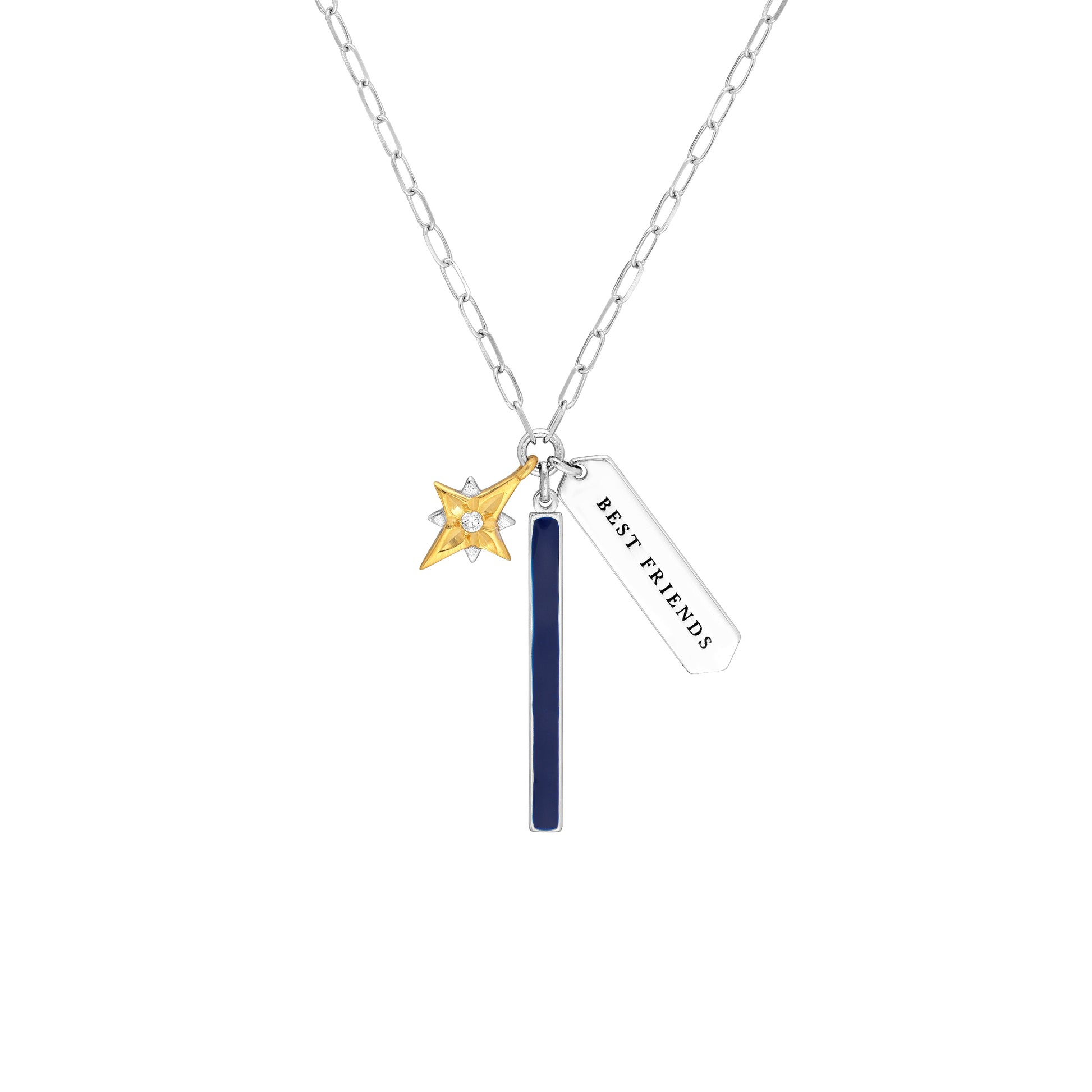 Sterling Silver Best Friends Paper Clip Chain Charm Necklace