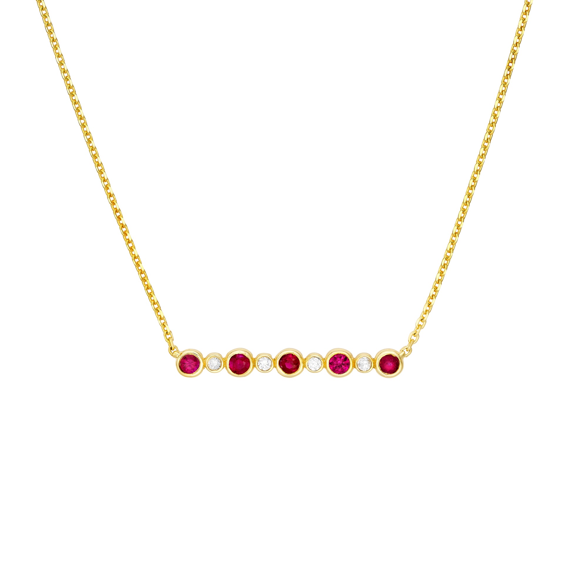 Diamond and Ruby Bezel Bar Necklace