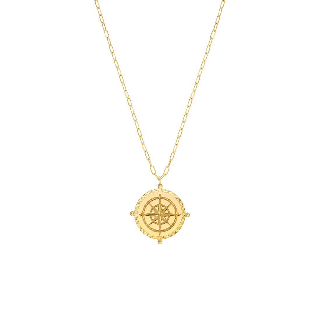 Wind Rose Compass Medallion on Paper Clip Chain