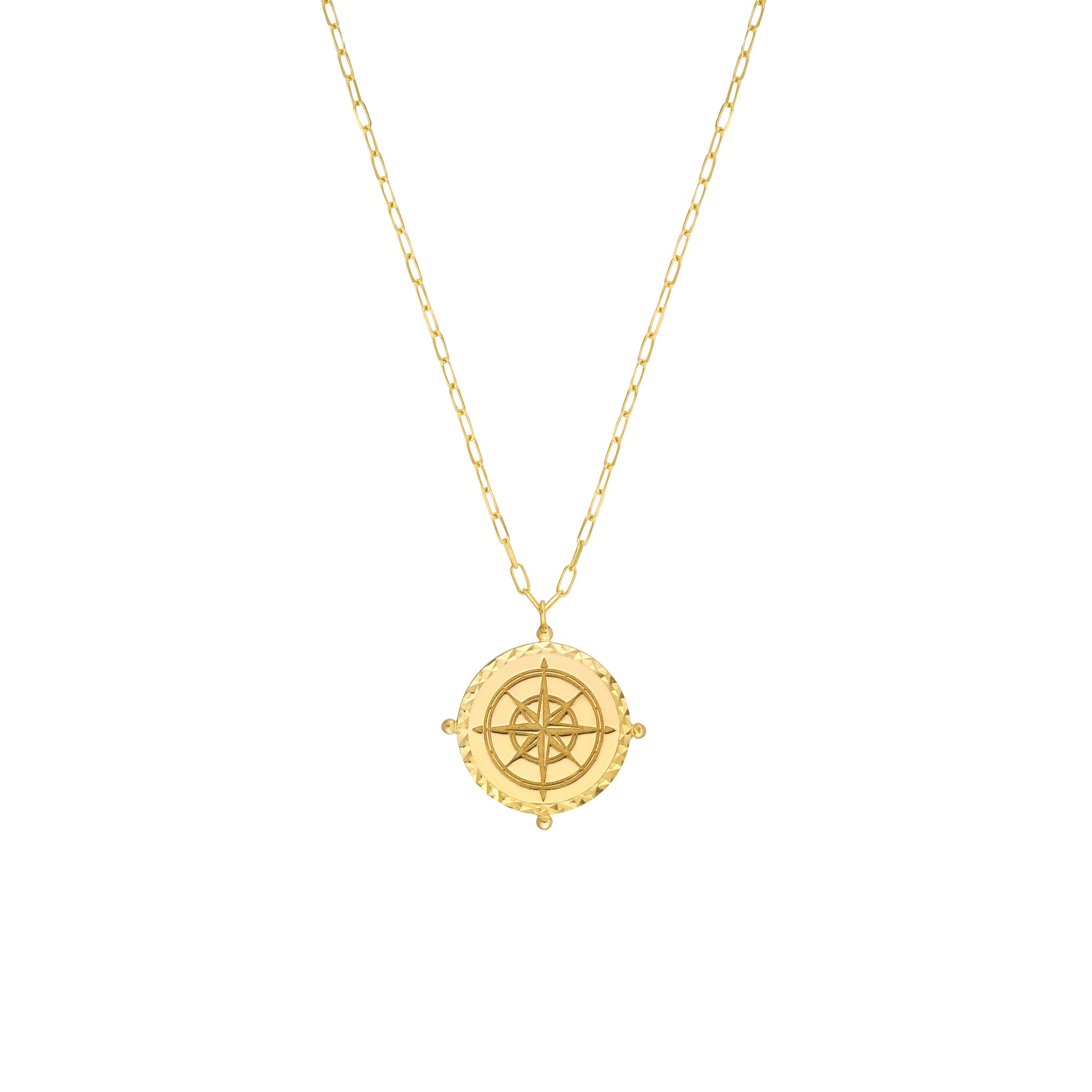 Wind Rose Compass Medallion on Paper Clip Chain