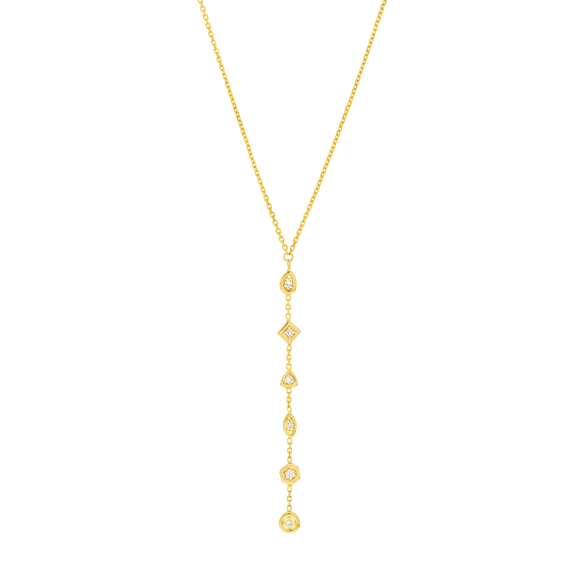 Lariat Necklace with Mixed Diamond Bezels