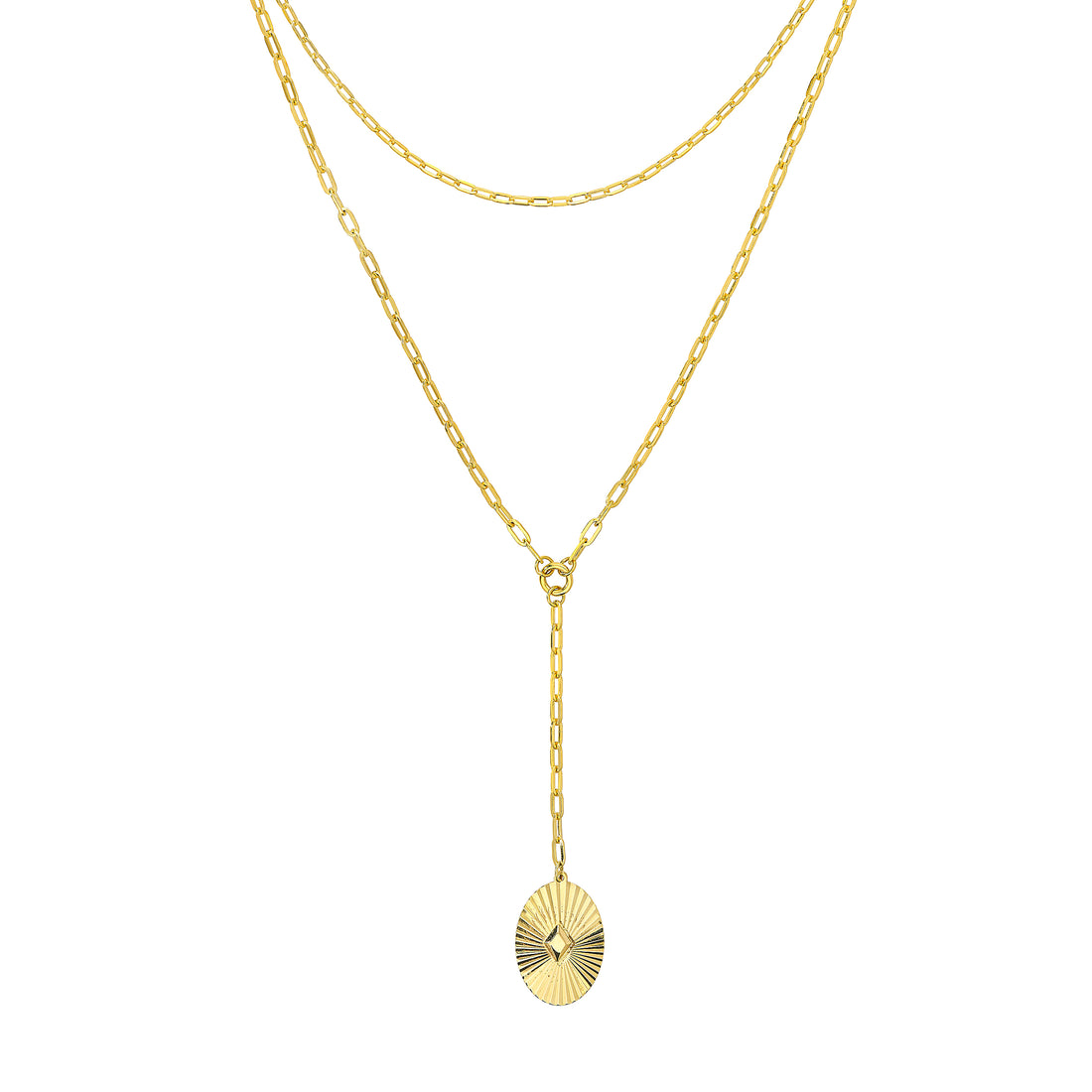 Two-Stranded Fluted Pendant Choker Necklace