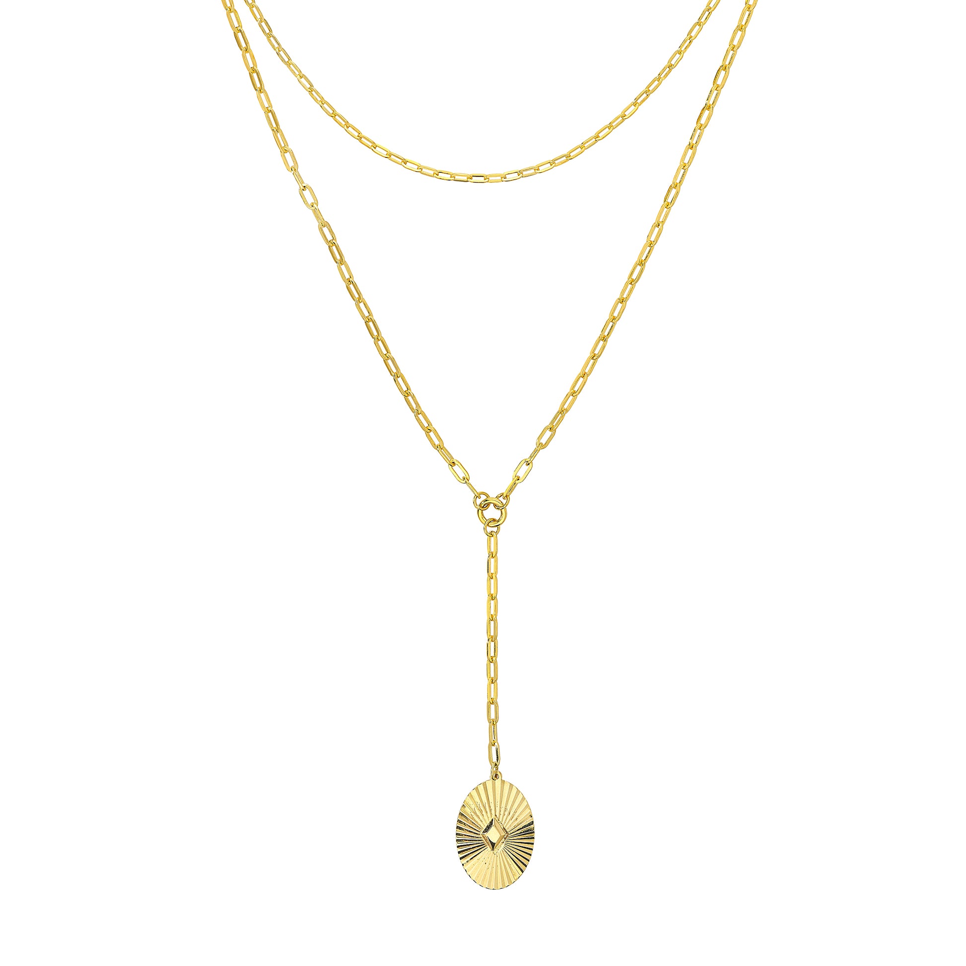 Two-Stranded Fluted Pendant Choker Necklace