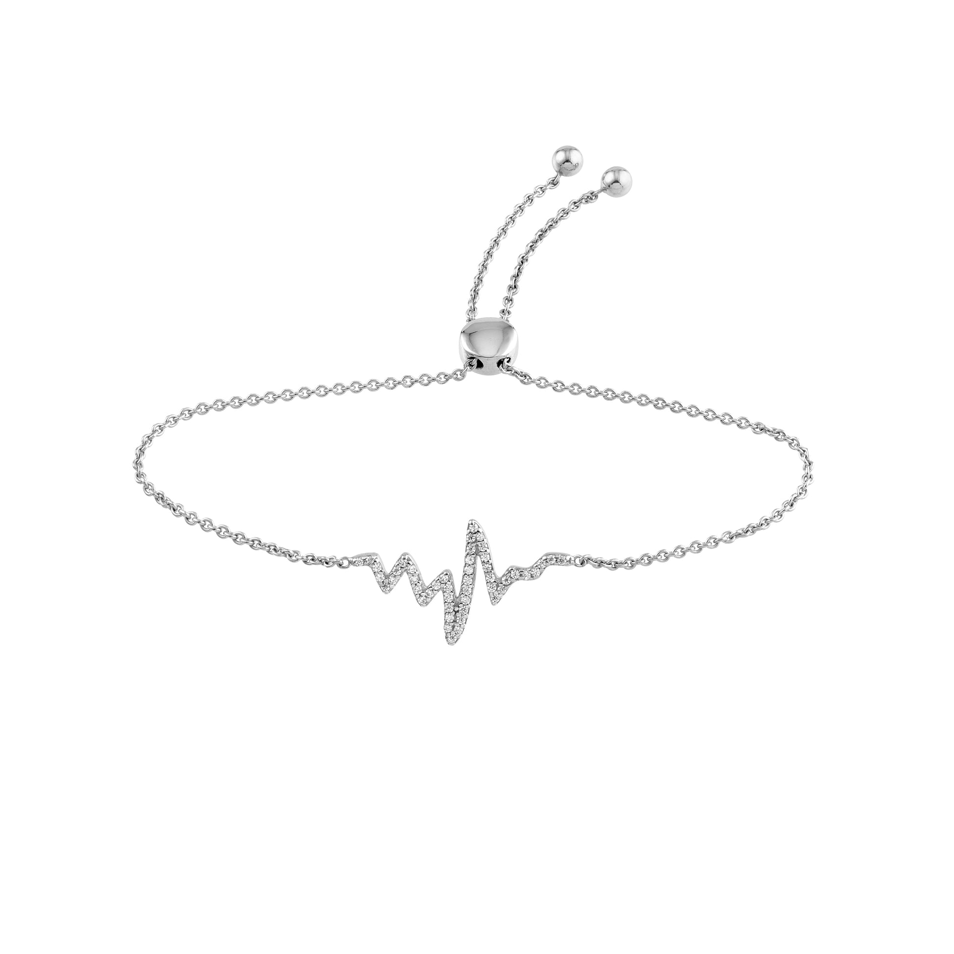 Sterling Silver CZ Heartbeat Bolo Bracelet