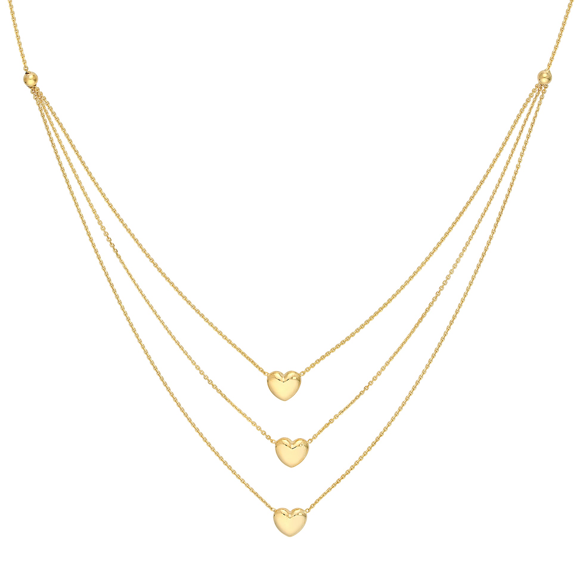 Triple Strand Puffy Heart Necklace