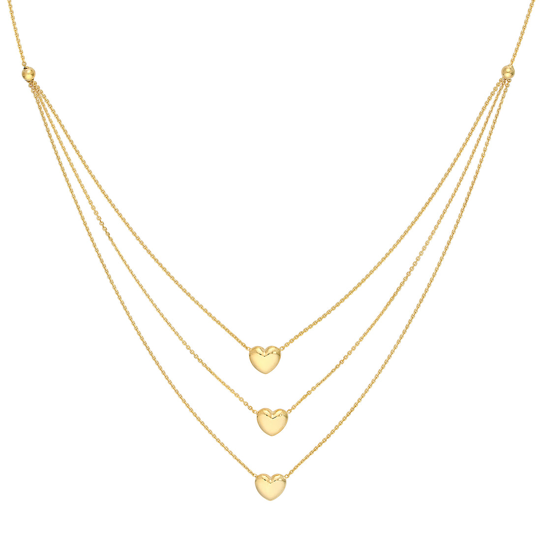 Triple Strand Puffy Heart Necklace