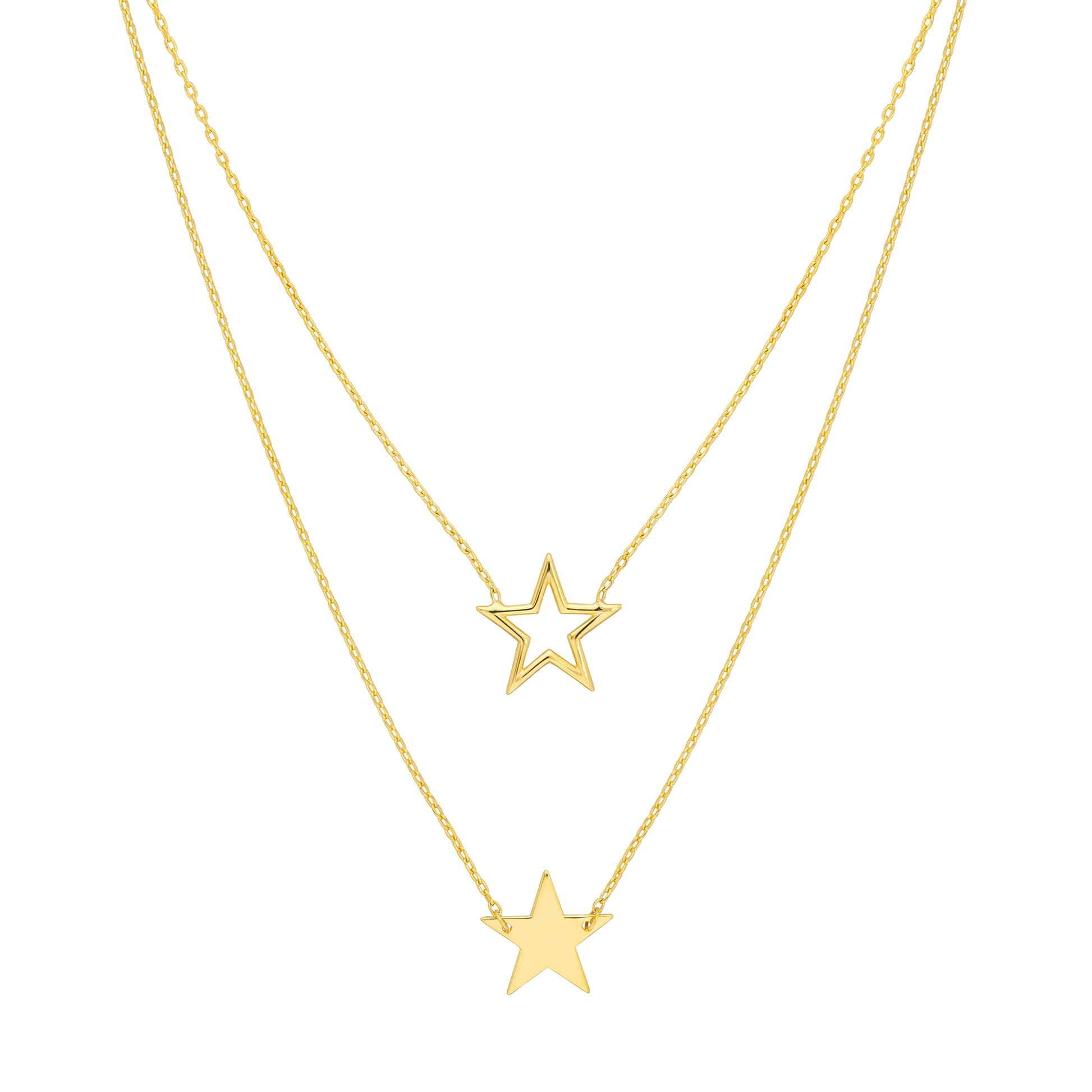 Wire and Solid Star Duet Necklace