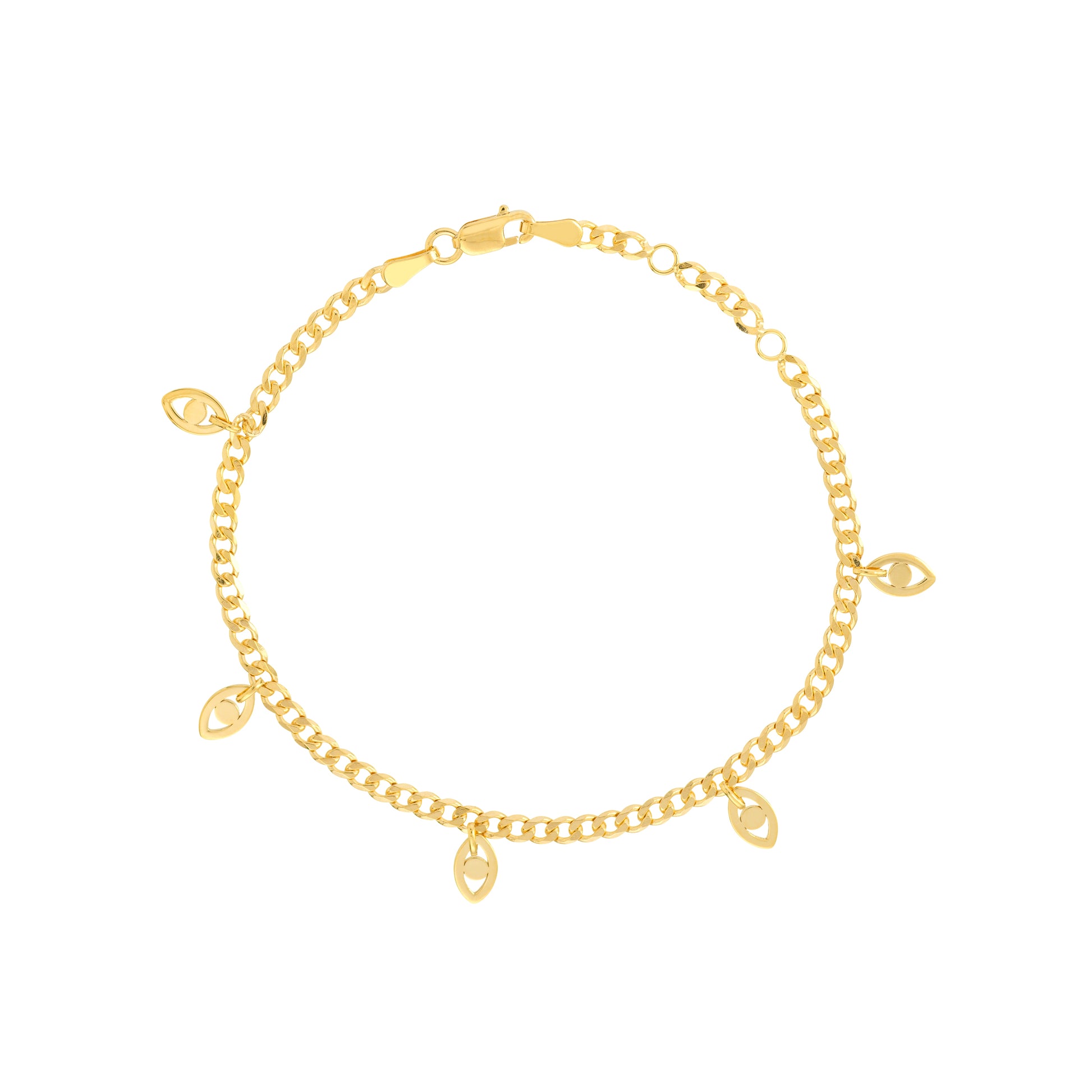 Evil Eye Dangles Curb Chain Adj. Bracelet