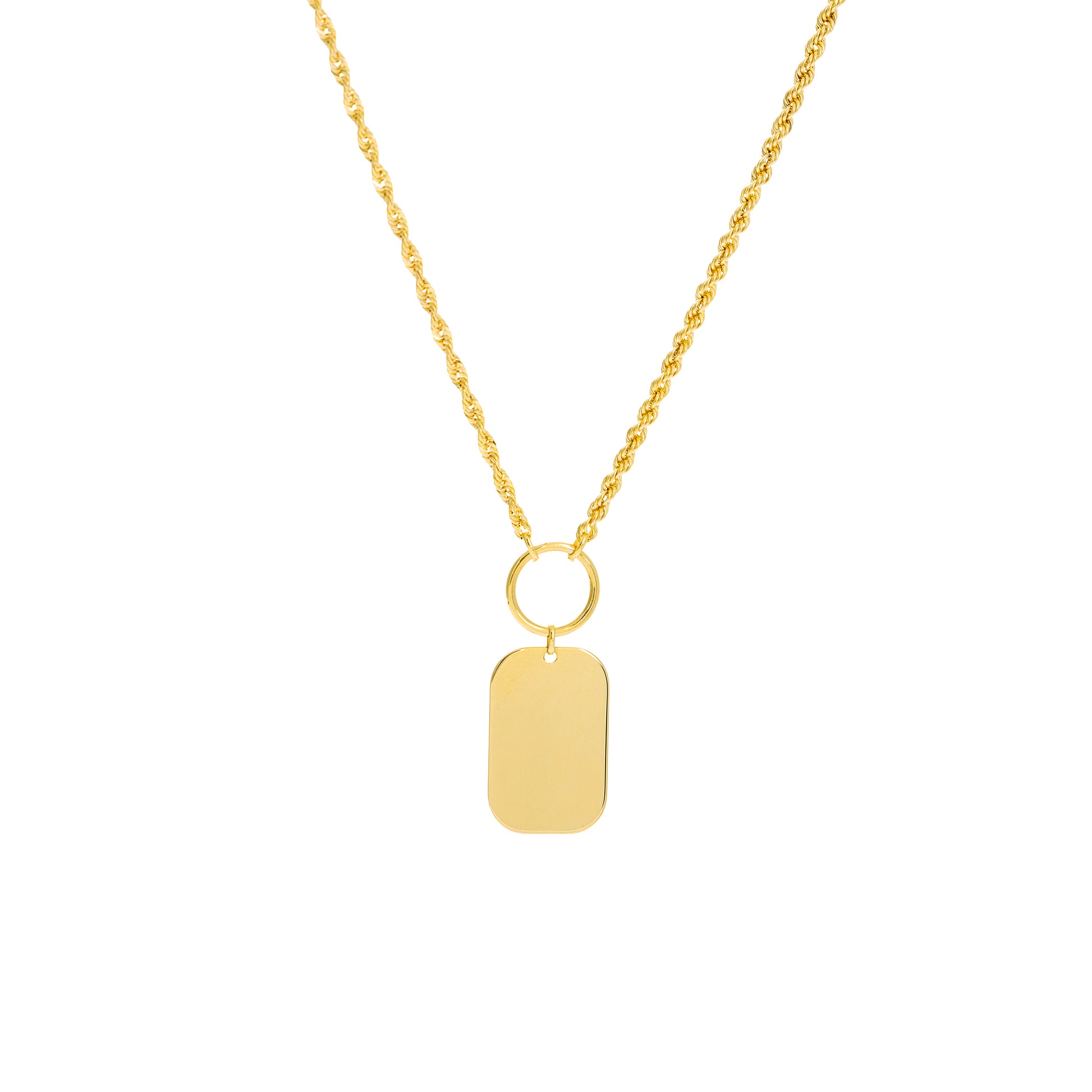 Engravable Dog Tag Necklace on Rope Chain