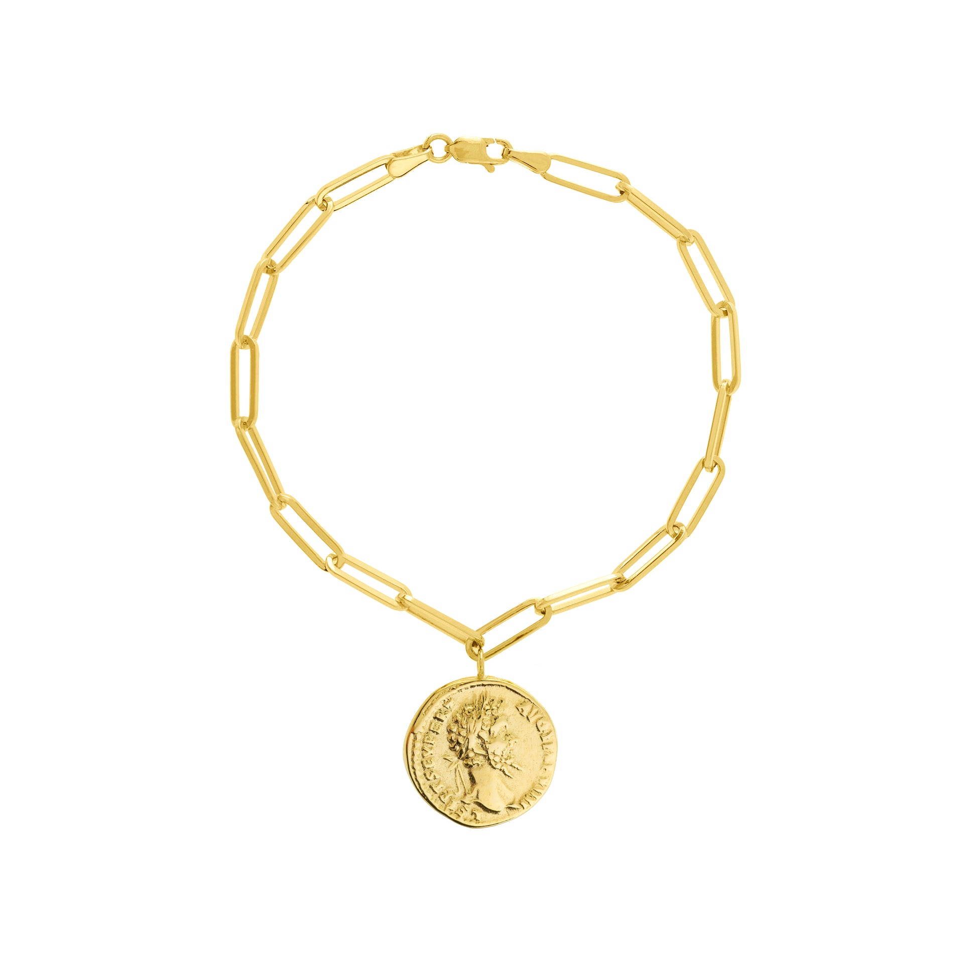 Antique Coin on Long Link Chain Bracelet