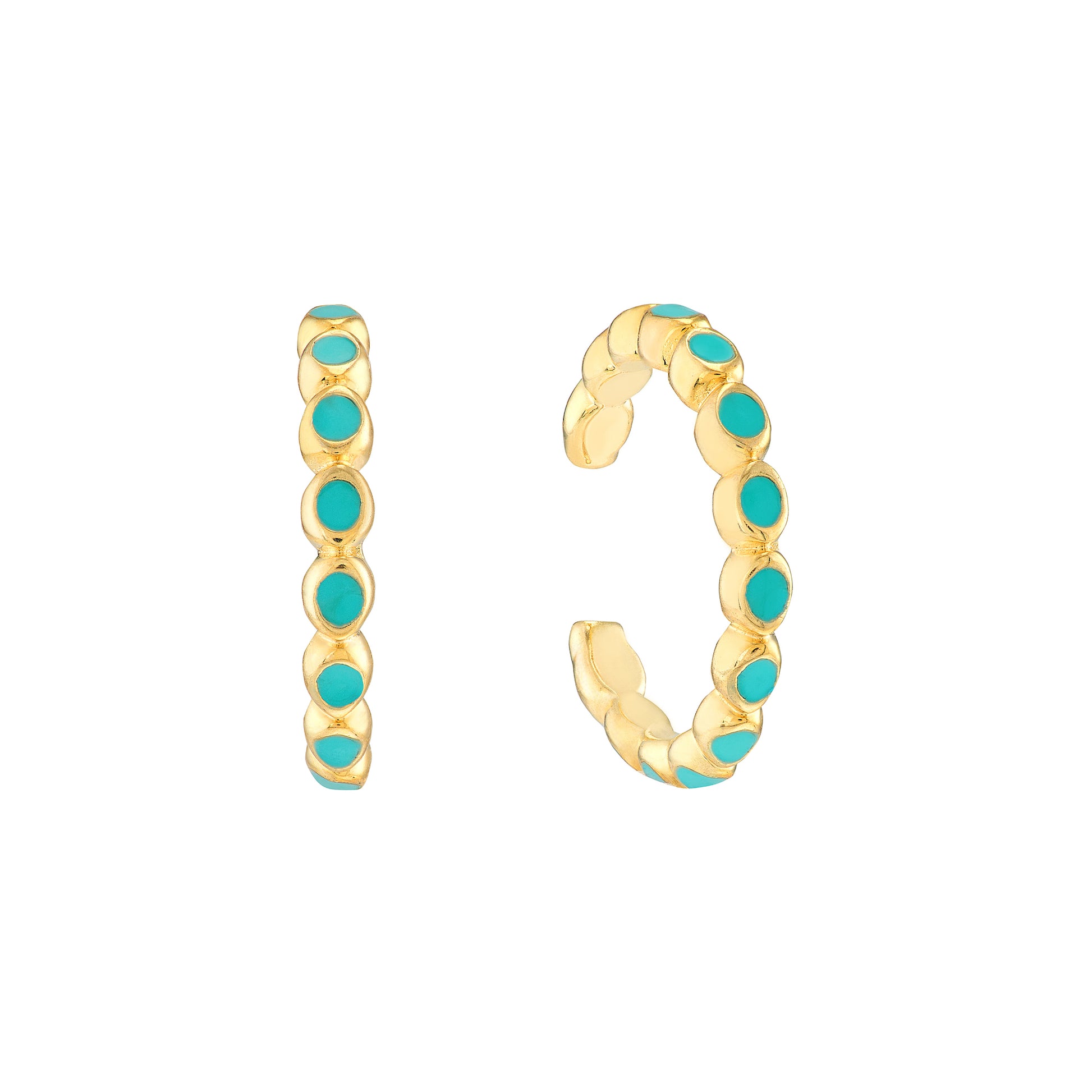 Full Turquoise Enamel Bezel Earring Cuffs