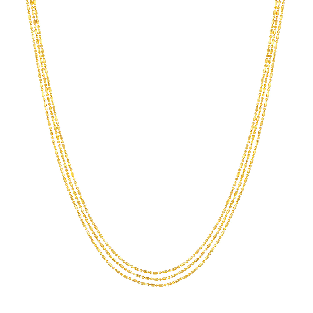 Triple Strand Bead & Rice Chain Adj. Necklace