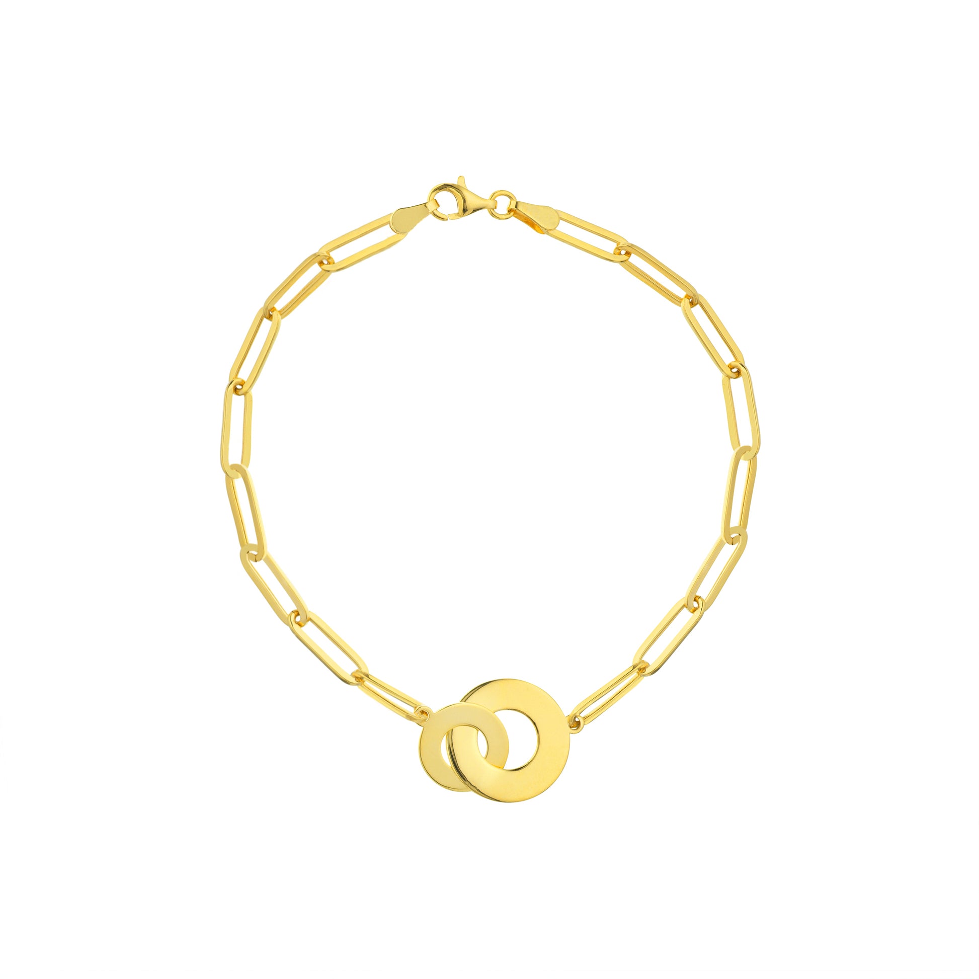 Interlocked Discs on Paper Clip Chain Bracelet