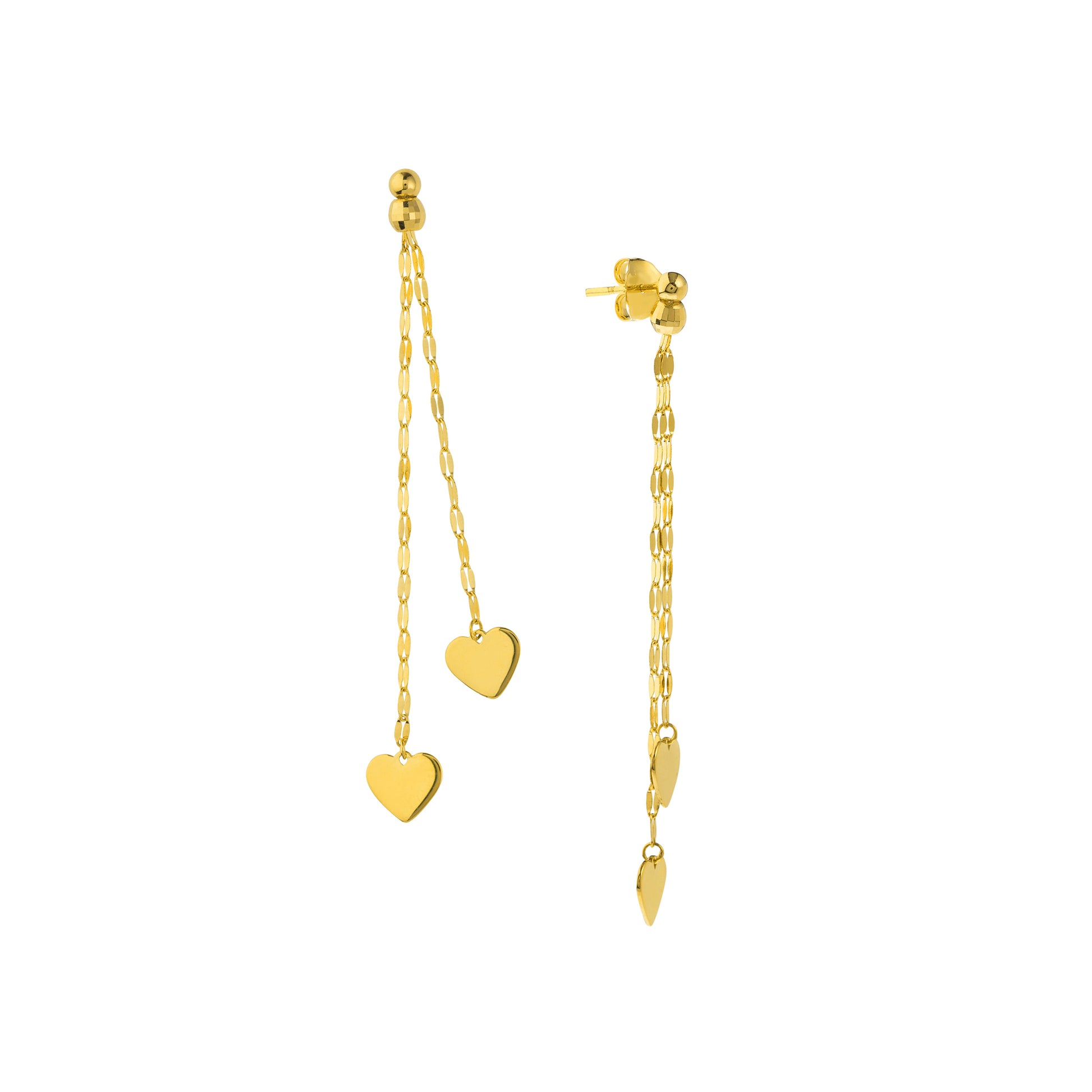 Polished Double Strand Dangle Heart Earrings