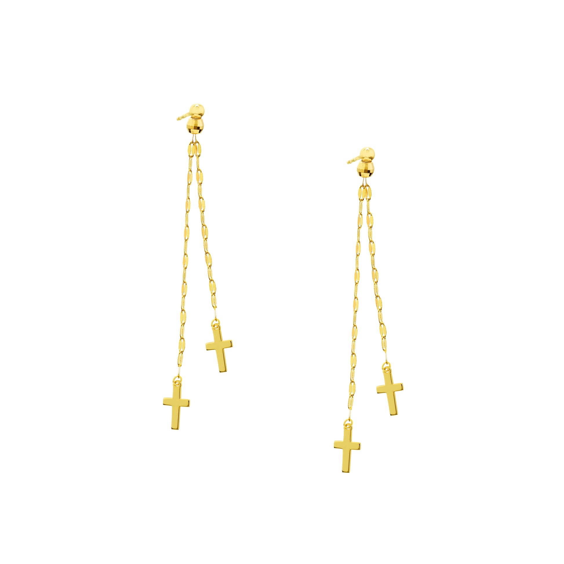 Polished Double Strand Dangle Cross Earrings
