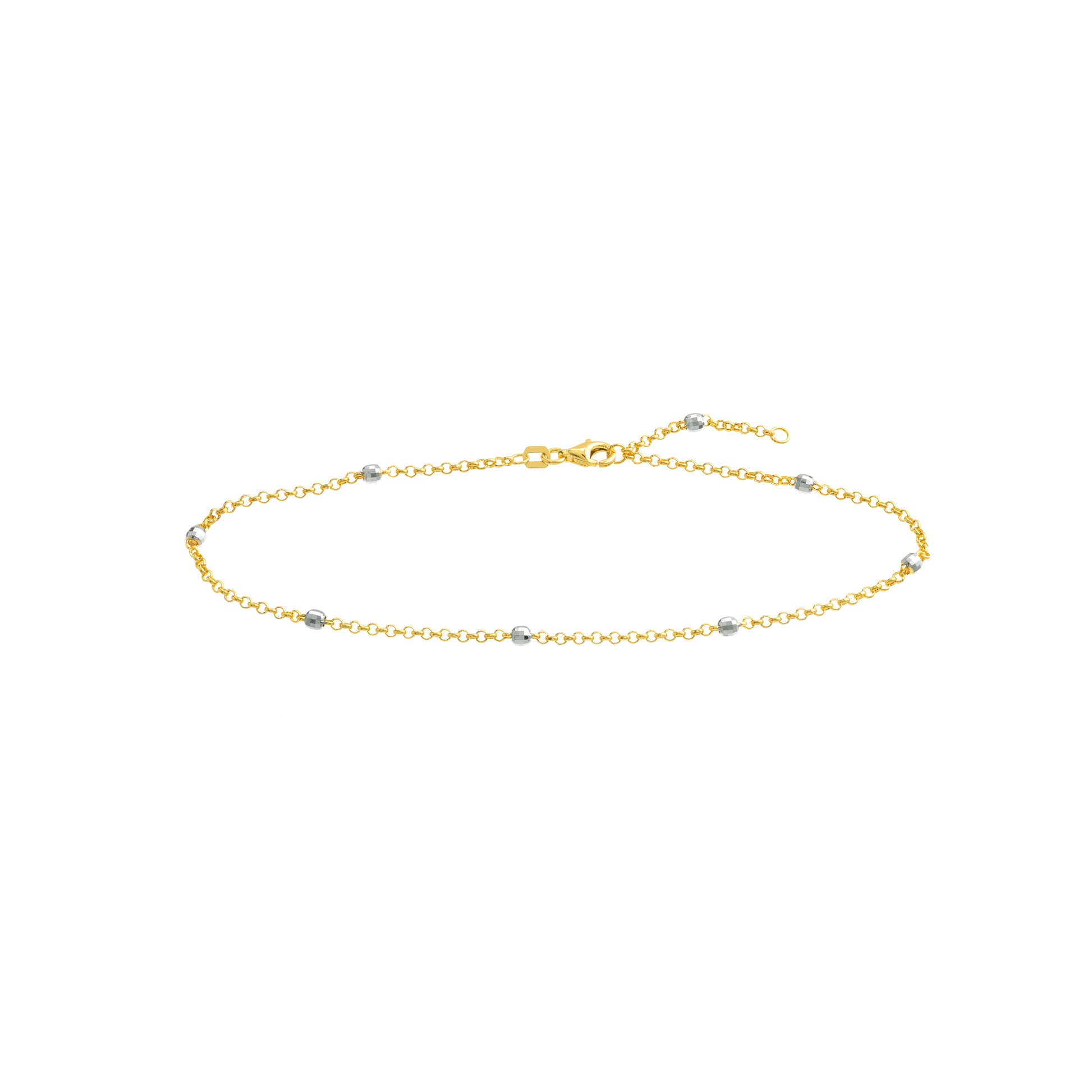 Two-Tone D/C Bead Station Rolo Chain Anklet