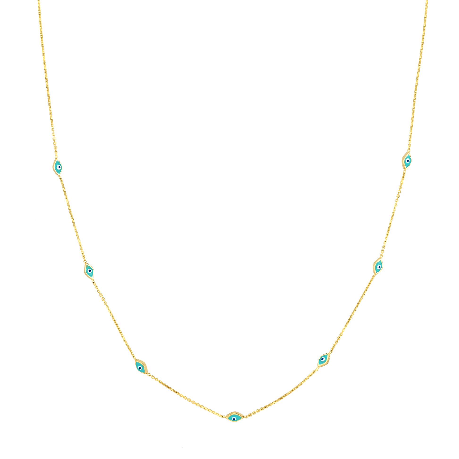 Turquoise Enamel Evil Eye Station Necklace